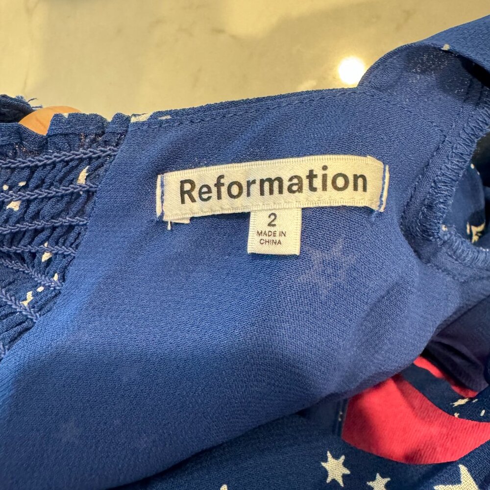 Reformation Michel Top Long Sleeve Blue Top in Starry Night - Picture 4 of 8